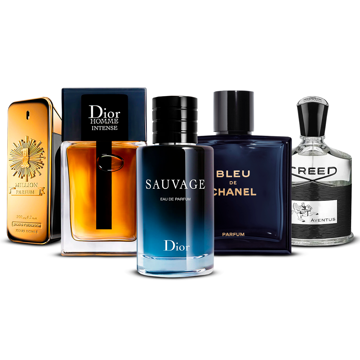 Zestaw 5 perfum – 1 Million, Dior Homme Intense, Sauvage, Bleu de Chanel i Aventus [100 ml każdy]