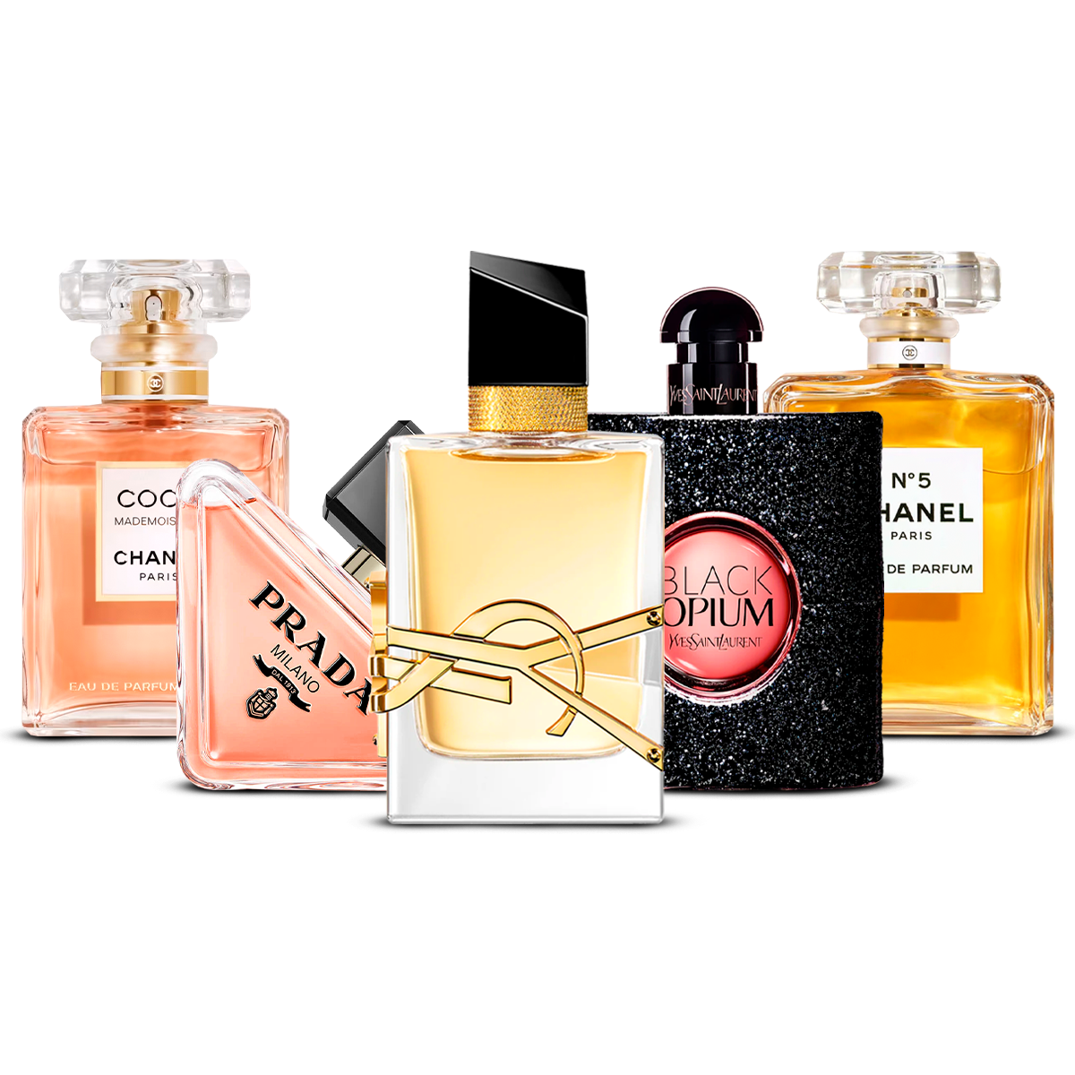 Zestaw 5 perfum – Coco Mademoiselle, Paradoxe, Libre, Black Opium i Chanel N°5 [100 ml każdy]