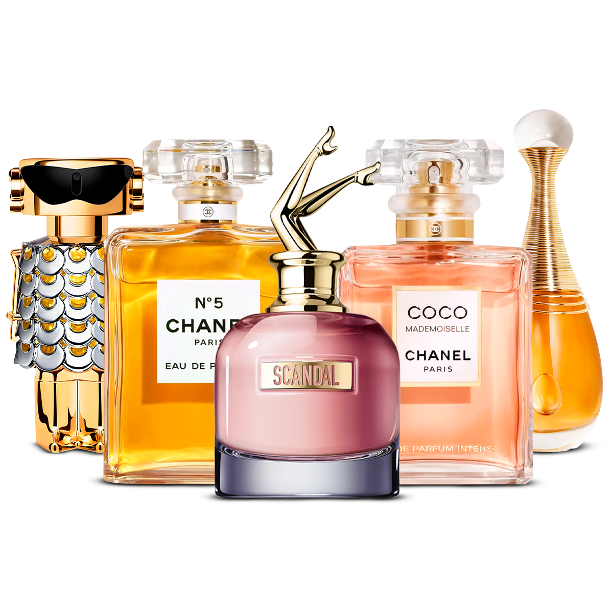 Zestaw 5 perfum – Fame, Chanel Nº5, Scandal, Coco Mademoiselle i J'adore [100 ml każdy]