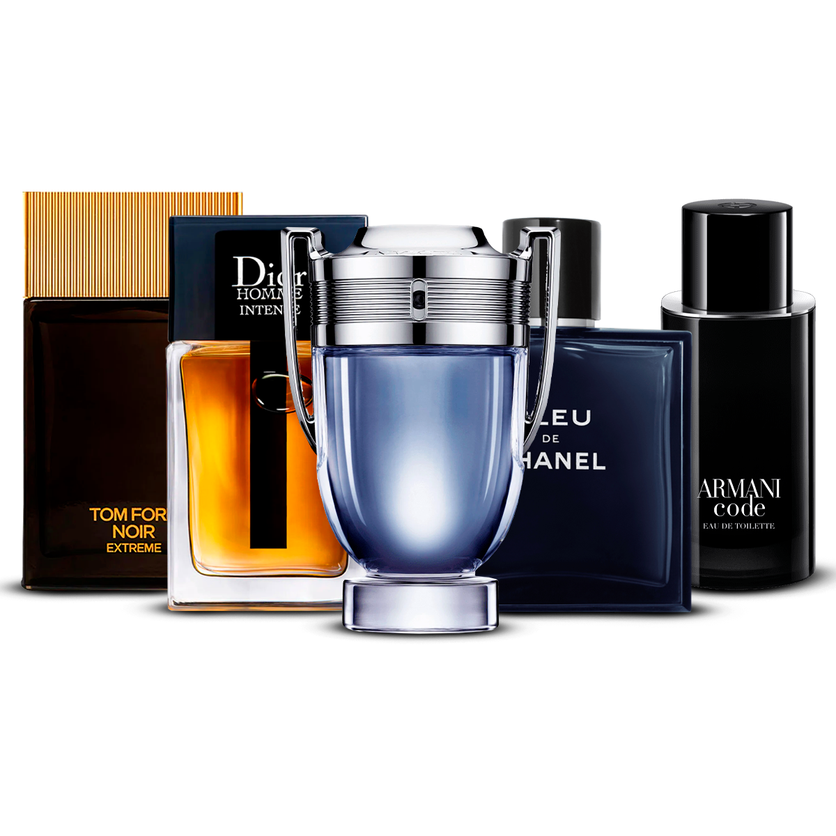 Zestaw 5 perfum – Noir Extrême, Dior Homme Intense, Invictus, Bleu de Chanel i Armani Code [100 ml każdy]