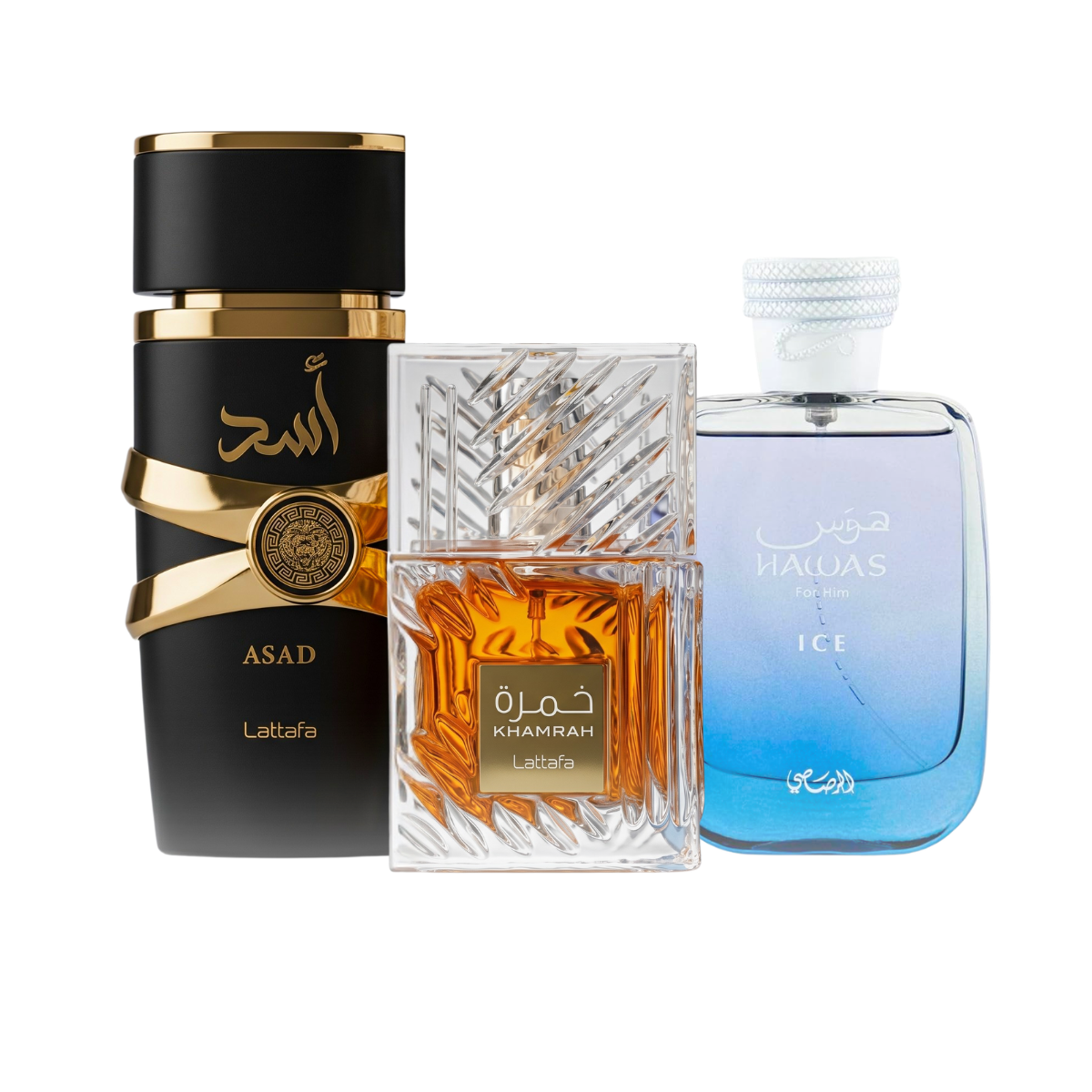 Zestaw 3 perfum | Hawas Ice + Asad + Khamrah 100 ml