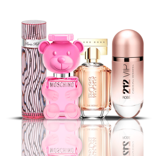 Zestaw 4 perfum | 212 VIP Rose + Bubble Gum + Boss The Scent + Paris Hilton 100 ml